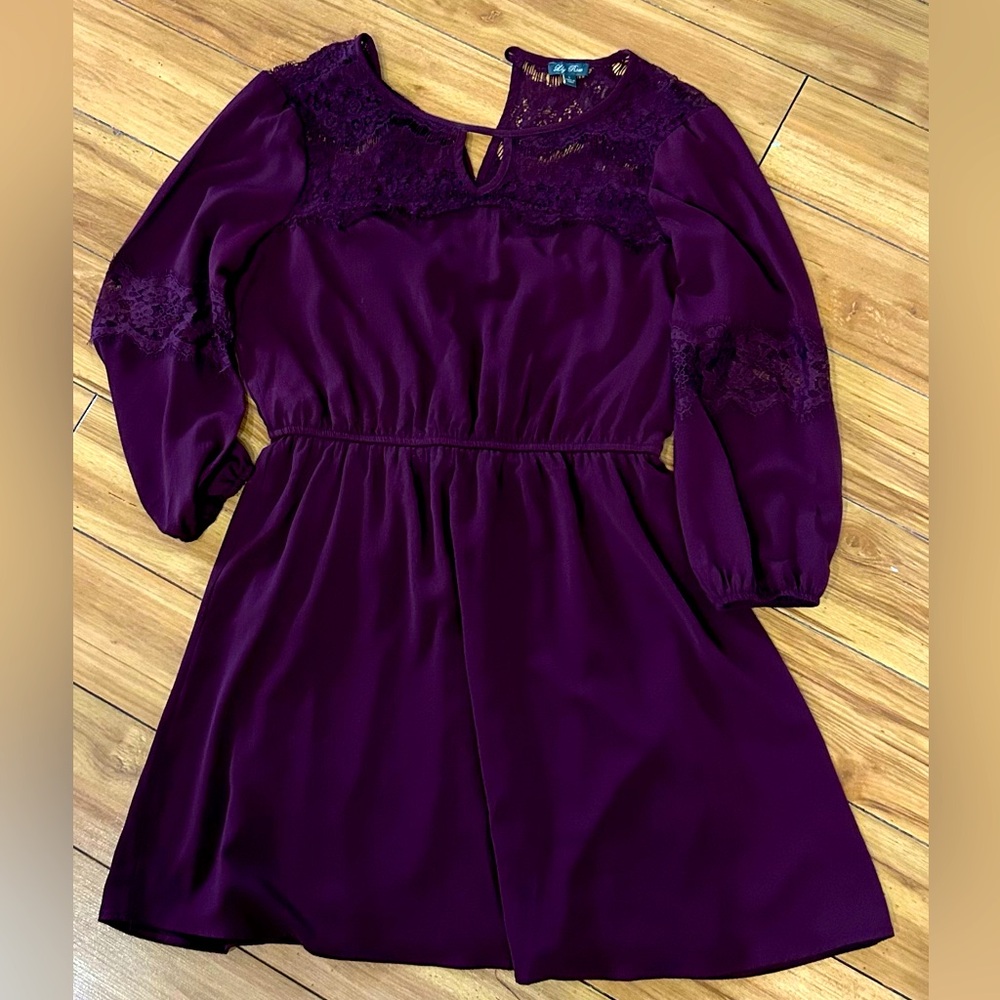 Pink Rose Long Sleeve Dress - Deep Purple